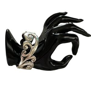 Brighton Hammered Silver Ornate Cutout Hinge Cuff Bangle Bracelet 7 in